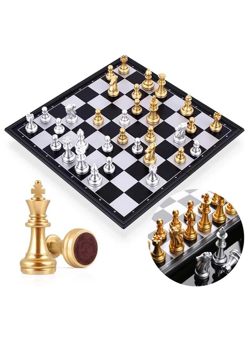 Rubik طقم لعبة الشطرنج، طقم قطع شطرنج مغناطيسية مع لوحة تخزين قابلة للطي/محمولة، لعبة تقليدية، ألعاب تعليمية للأطفال/الأولاد/البالغين هدية (ذهبي/فضي، 32x32x2 سم) - Image 1