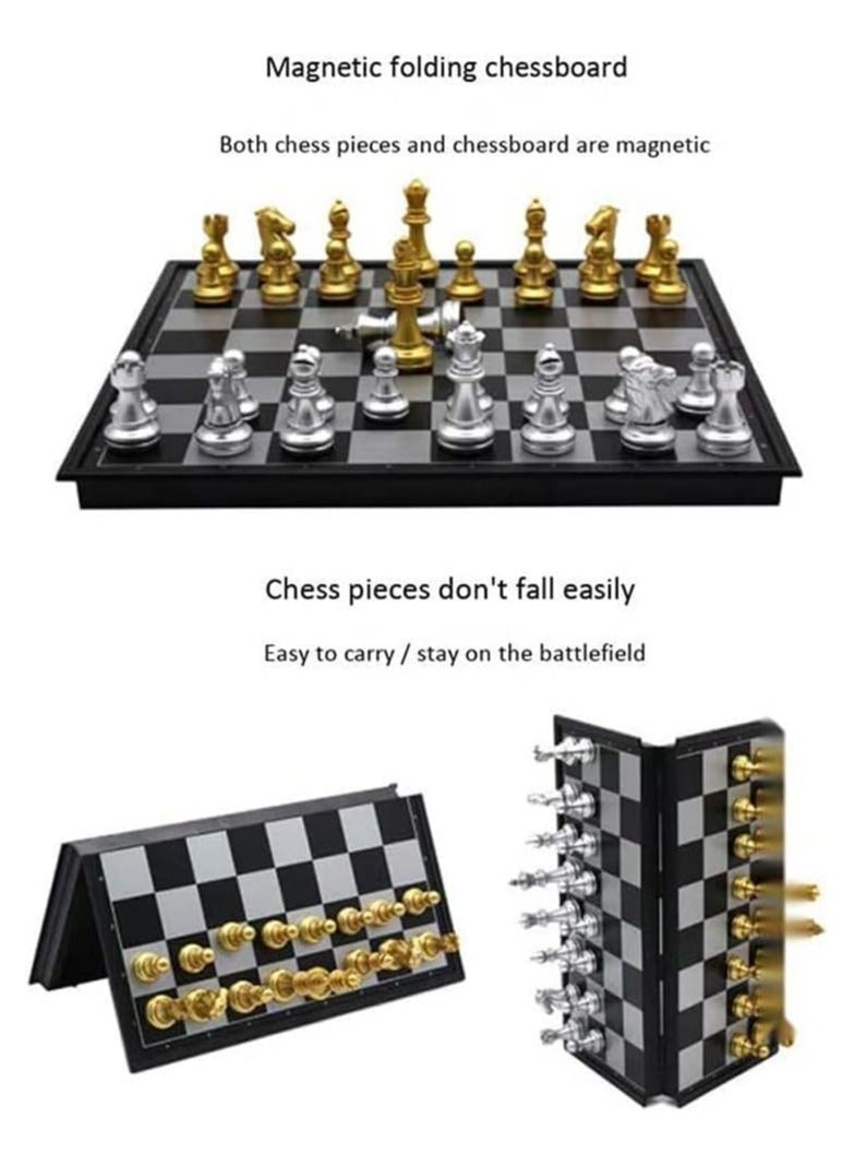 Rubik طقم لعبة الشطرنج، طقم قطع شطرنج مغناطيسية مع لوحة تخزين قابلة للطي/محمولة، لعبة تقليدية، ألعاب تعليمية للأطفال/الأولاد/البالغين هدية (ذهبي/فضي، 32x32x2 سم) - Image 2