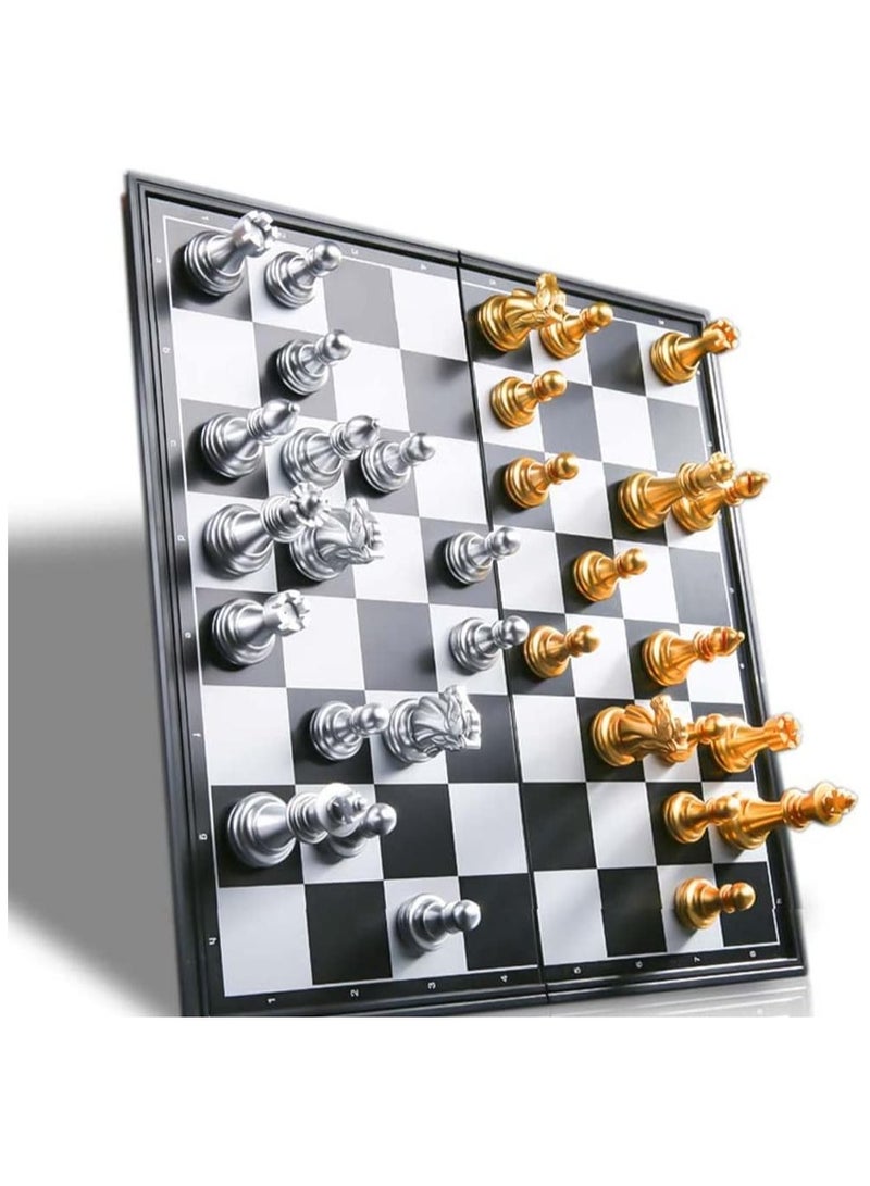 Rubik طقم لعبة الشطرنج، طقم قطع شطرنج مغناطيسية مع لوحة تخزين قابلة للطي/محمولة، لعبة تقليدية، ألعاب تعليمية للأطفال/الأولاد/البالغين هدية (ذهبي/فضي، 32x32x2 سم) - Image 4