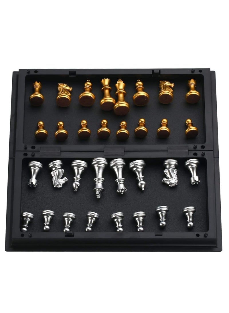 Rubik طقم لعبة الشطرنج، طقم قطع شطرنج مغناطيسية مع لوحة تخزين قابلة للطي/محمولة، لعبة تقليدية، ألعاب تعليمية للأطفال/الأولاد/البالغين هدية (ذهبي/فضي، 32x32x2 سم) - Image 5