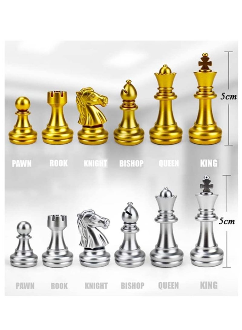 Rubik طقم لعبة الشطرنج، طقم قطع شطرنج مغناطيسية مع لوحة تخزين قابلة للطي/محمولة، لعبة تقليدية، ألعاب تعليمية للأطفال/الأولاد/البالغين هدية (ذهبي/فضي، 32x32x2 سم) - Image 3