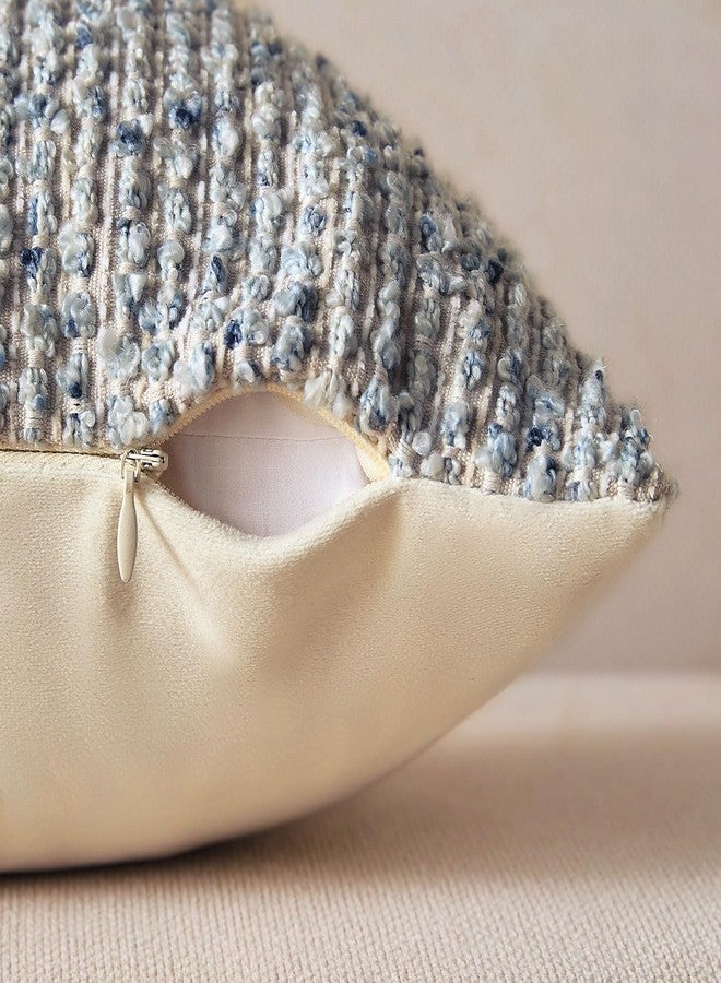 Allorry Decorative Lumbar Pillow Cover 14x36 Blue Striped Wool Long Body Pillow Neutral Textured Boho Lumbar Throw Pillow Cushion Covers for Modern Farmhouse Sofa Bed Living Room Decor SY011-C14 - Image 2