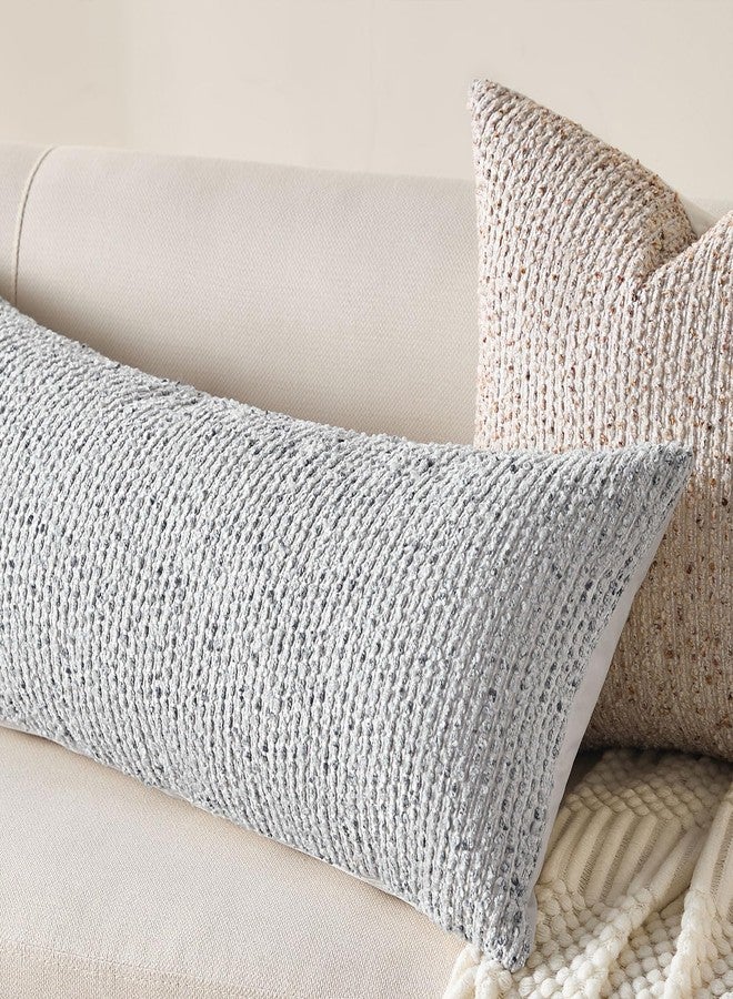 Allorry Decorative Lumbar Pillow Cover 14x36 Blue Striped Wool Long Body Pillow Neutral Textured Boho Lumbar Throw Pillow Cushion Covers for Modern Farmhouse Sofa Bed Living Room Decor SY011-C14 - Image 4