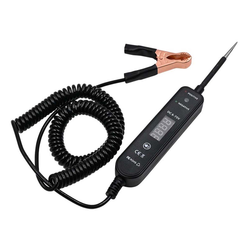 Automotive Circuit Tester 6-75V DC, LED Digital Display Auto Electrical Test Light with Voltage Detection, Polarity and Continuity Checker for Car Truck Motorcycle Vehicle Maintenance Black - Image 3