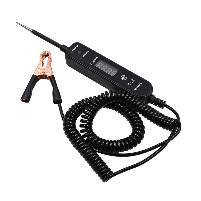 Automotive Circuit Tester 6-75V DC, LED Digital Display Auto Electrical Test Light with Voltage Detection, Polarity and Continuity Checker for Car Truck Motorcycle Vehicle Maintenance Black - Image 1