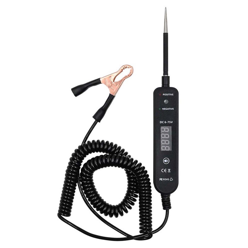 Automotive Circuit Tester 6-75V DC, LED Digital Display Auto Electrical Test Light with Voltage Detection, Polarity and Continuity Checker for Car Truck Motorcycle Vehicle Maintenance Black - Image 2