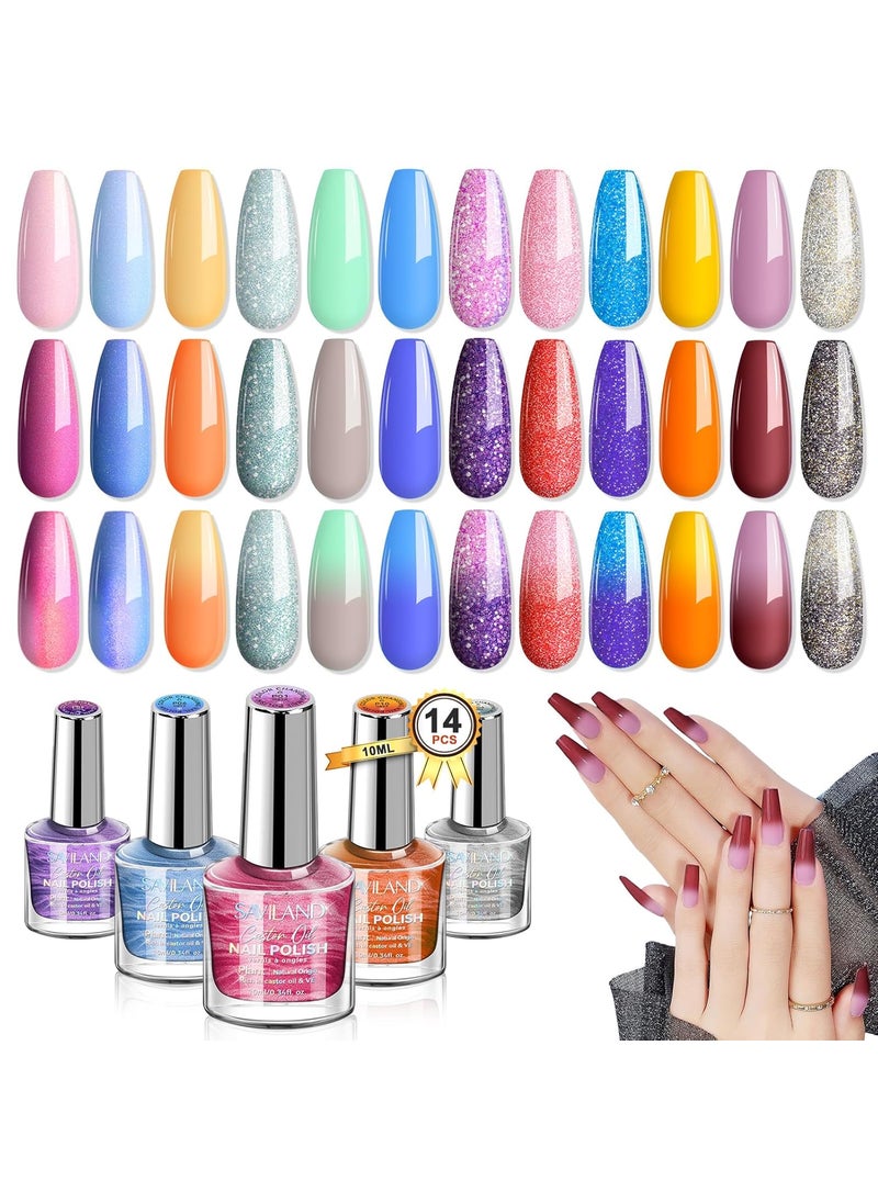 Saviland SAVILAND Color Changing Nail Polish Set: 12 Christmas Winter Colors Fingernail Polish Red Green Pink Air Quick Dry Temperature Change Mood Ombre Nail Polish with Top Base Polish Coat Women Home Nails 