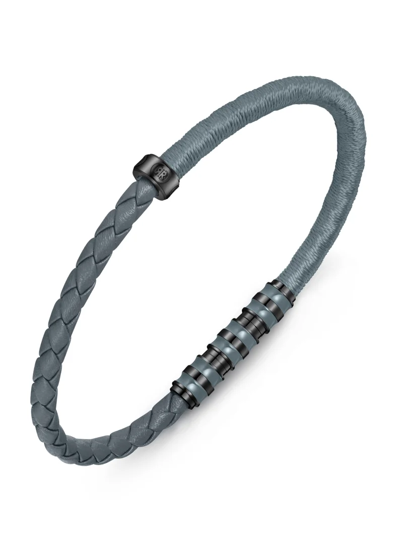 شيروتي 1881 Seda Black Leather Braided Bracelet for Men