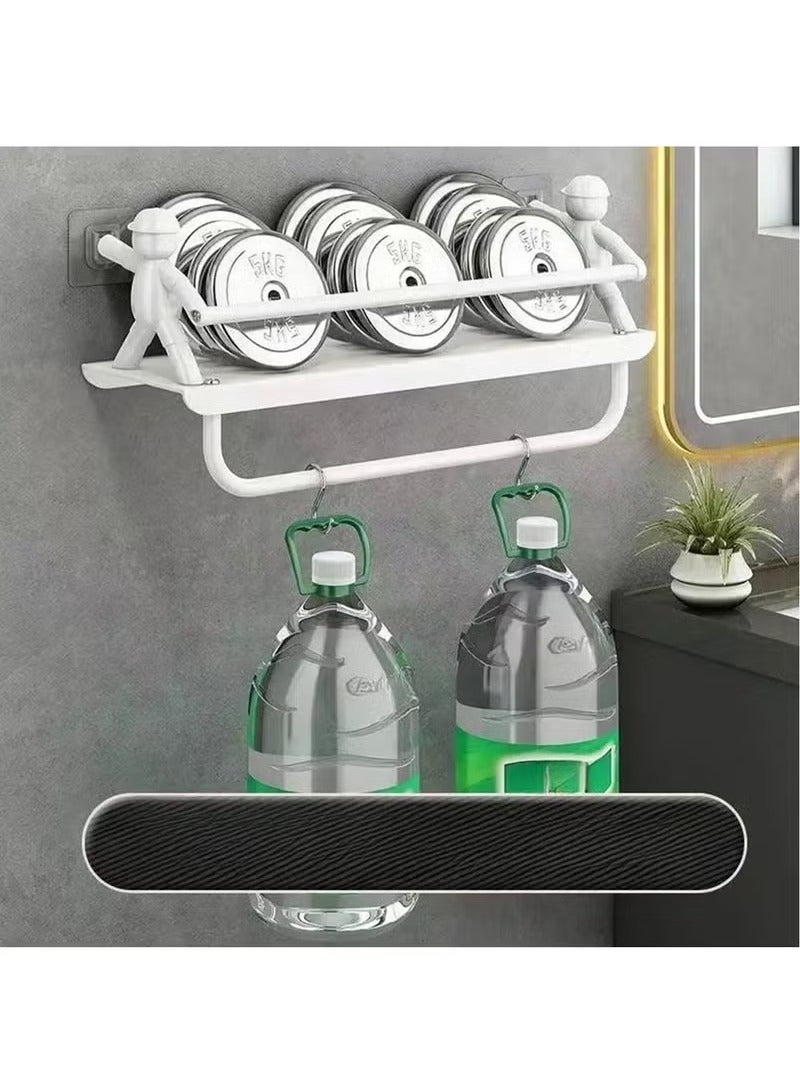 Shower Caddy Bathroom Space Aluminum Storage Rack Shelf, Wall Shelf, Bathroom Shelves with Towel Bar Wall Mounted Bathroom Organizer (White) - Image 4
