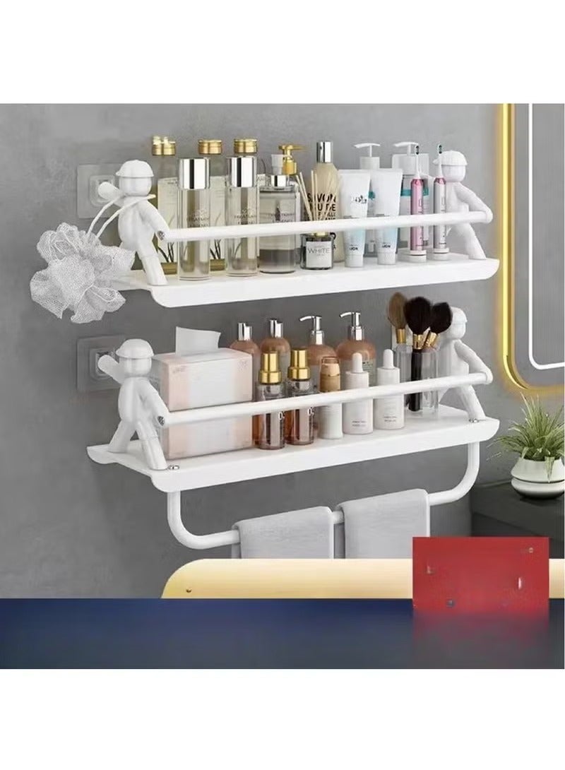 Shower Caddy Bathroom Space Aluminum Storage Rack Shelf, Wall Shelf, Bathroom Shelves with Towel Bar Wall Mounted Bathroom Organizer (White) - Image 5