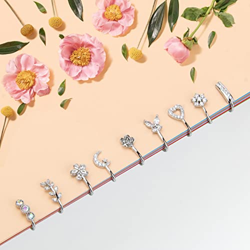 CrazyPiercing Fake Nose Ring CZ African Nose Cuffs Gold Faux Septum Nose Rings Clip on Nose Jewelry for Woman Non Pierced Jewelry (9 Clip Nose Ring-Silver) - Image 3