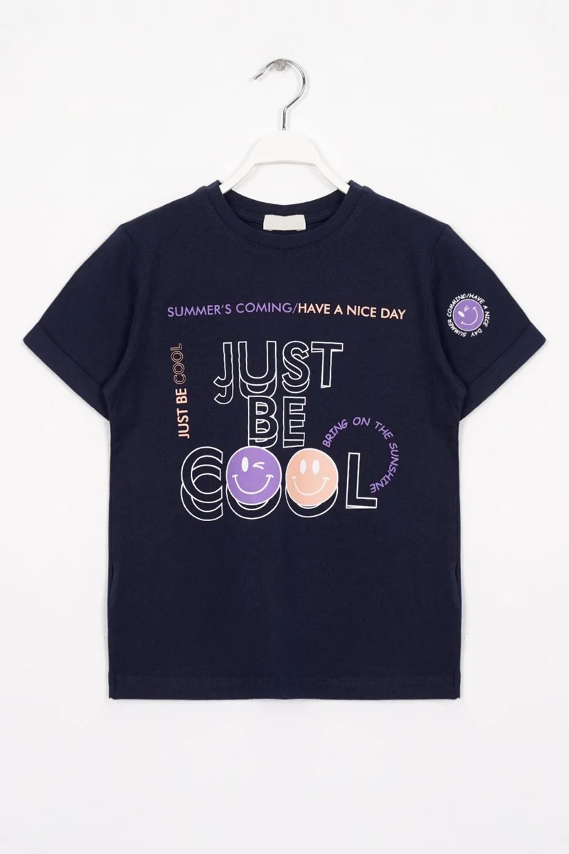 زيبكيدز تيشيرت بناتي مطبوع باللون الكحلي من Just Be Cool