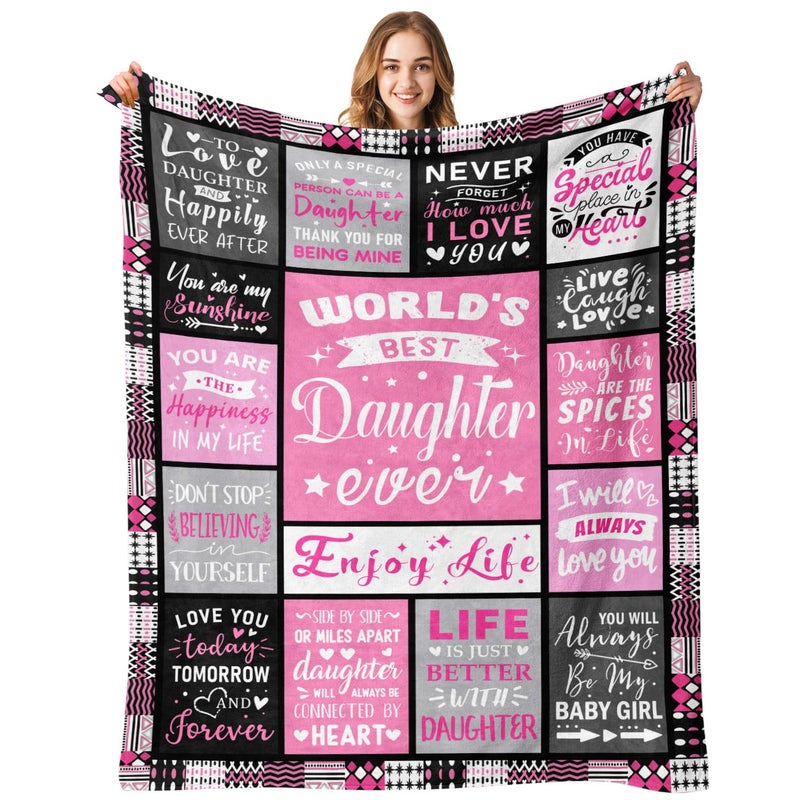 PVDSAVE Easter Basket Stuffers for Teen Girls - Daughter Birthday Gifts from Mom Dad - World's Best Daughter Ever Gifts - Mothers Day Graduation Presents for Daughters Adult - Daughters Life Blanket 50"x60" - Image 1