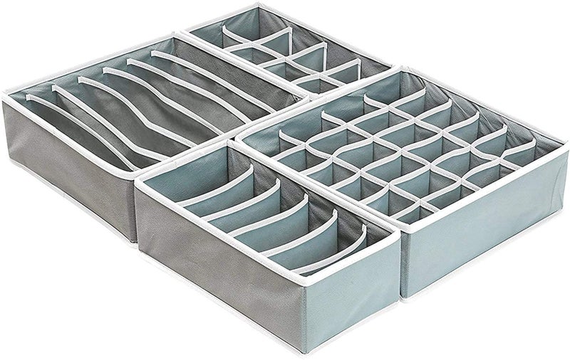 Styleys Set of 4 Foldable Storage Box Drawer Divider Organizer Closet Storage for Socks Bra Tie Scarfs White Liner Grey S1014 - Image 3