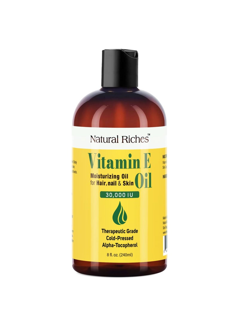 Natural Riches Natural Riches Vitamin E Oil | 100% Pure and Natural Cold Pressed Vitamin E oil for Skin, Scars, Face, Nails, Hair, Scalp 30,000 IU Non-GMO Verified Hair & Body Oil :8 Fl Oz 