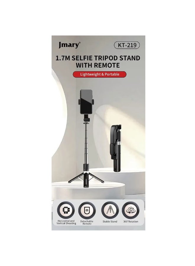 جيه ماري حامل ثلاثي صغير KT-219 وعصا سيلفي، تصميم خفيف الوزن ومحمول، أرجل قابلة للتمديد، حامل قابل للدوران 360 درجة، دعم ثابت للهواتف الذكية وكاميرات الحركة والكاميرات الصغيرة - Image 3