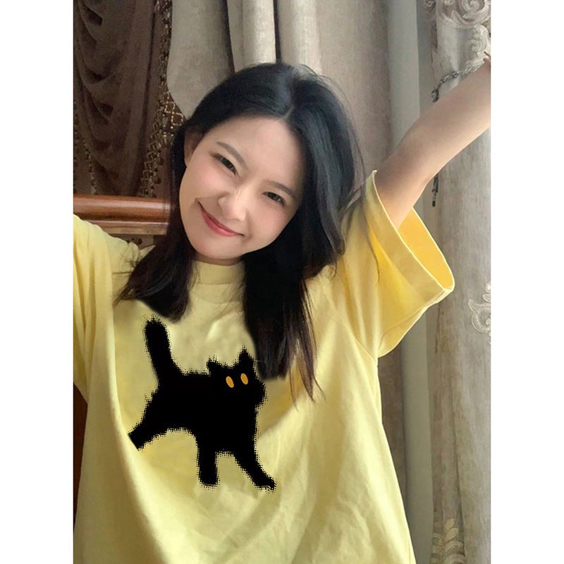 Cotton Bag Collar Short Sleeve T-shirt Women's Summer Loose Hong Kong Style chic Design Sense Niche American Style Retro Top Half Sleeve - Image 1