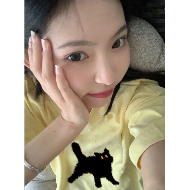 Cotton Bag Collar Short Sleeve T-shirt Women's Summer Loose Hong Kong Style chic Design Sense Niche American Style Retro Top Half Sleeve - Image 5