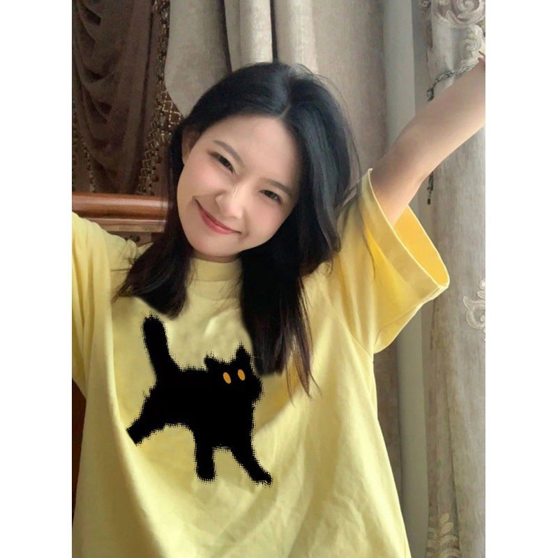 Cotton Bag Collar Short Sleeve T-shirt Women's Summer Loose Hong Kong Style chic Design Sense Niche American Style Retro Top Half Sleeve - Image 2