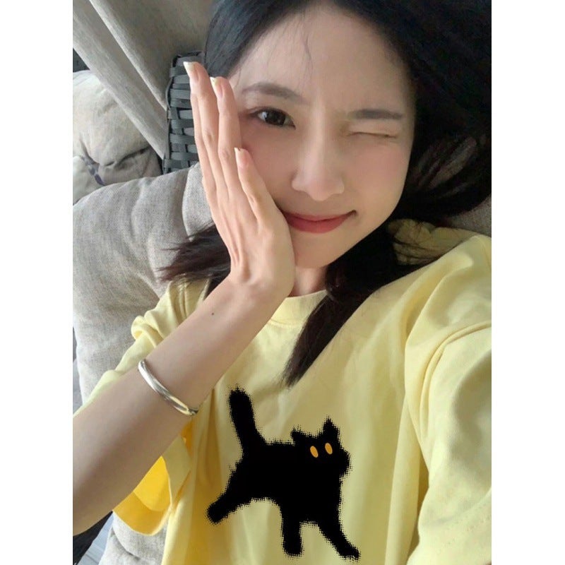 Cotton Bag Collar Short Sleeve T-shirt Women's Summer Loose Hong Kong Style chic Design Sense Niche American Style Retro Top Half Sleeve - Image 4