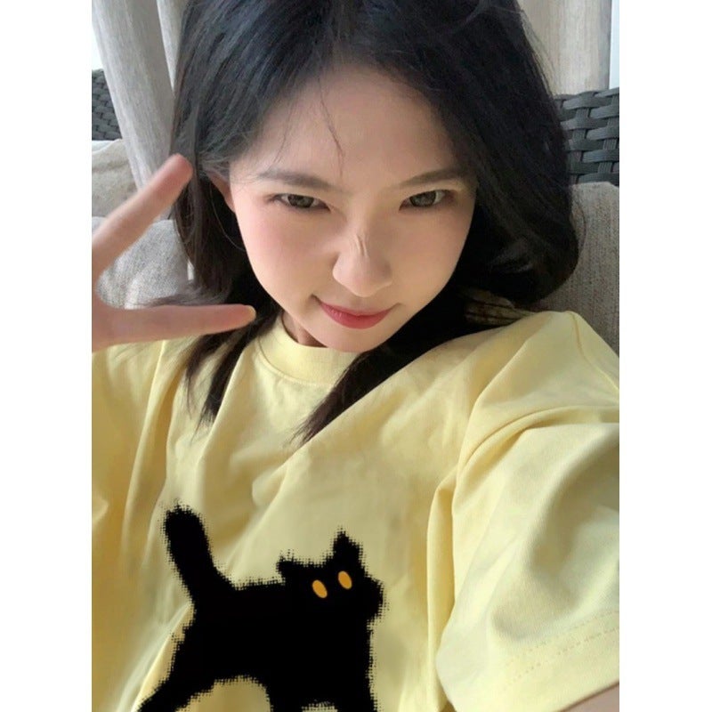 Cotton Bag Collar Short Sleeve T-shirt Women's Summer Loose Hong Kong Style chic Design Sense Niche American Style Retro Top Half Sleeve - Image 3