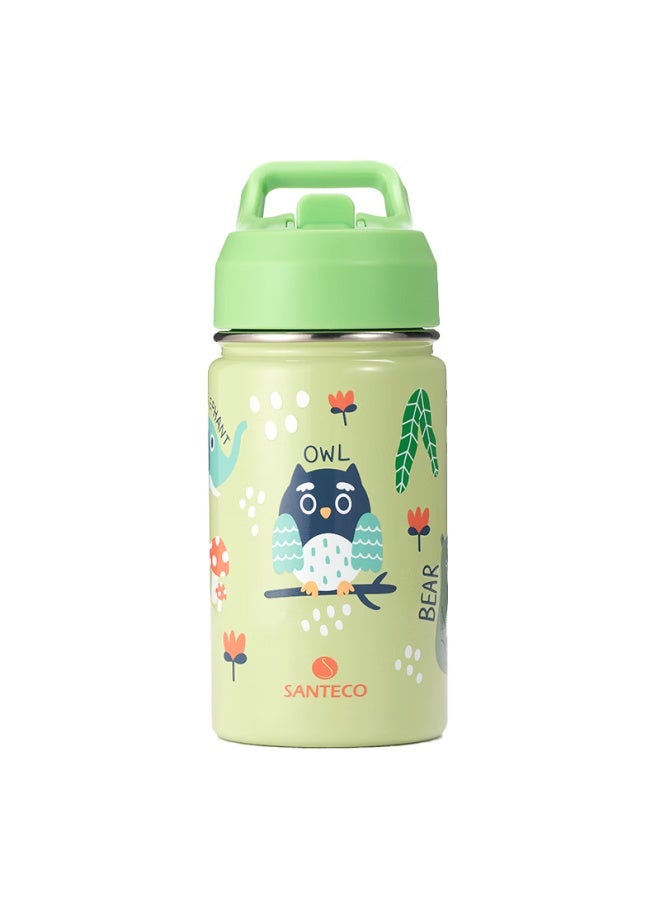 Santeco Children's Insulated Cup, Stainless Steel Direct Drinking Straw Water Bottle, Kindergarten Student Baby Dual-use Water Jug, Owl Desig
