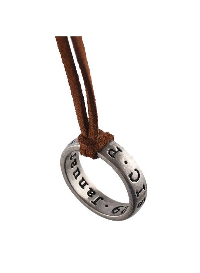 NWSOJ Uncharted 4 Nathan Drake Ring Necklace for Men with Adjustable Leather Cord Handmade - Image 1