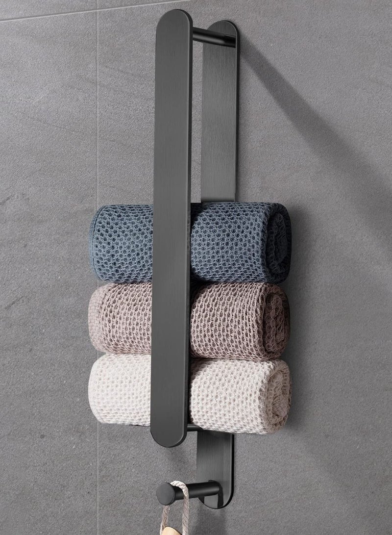 Towel Holder, Strong Self Adhesive Black Rails Wall Mounted Stainles - Image 1