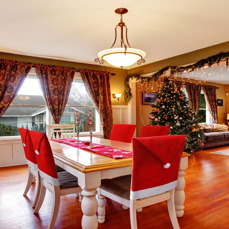 Tatuo 4 Pieces Christmas Chair Covers Decor  Santa Claus Hat Snowflake Chair Xmas Cap  Kitchen Dining Chair Slipcovers Sets for Christmas Holiday Festive Decorations (Grey) - Image 5