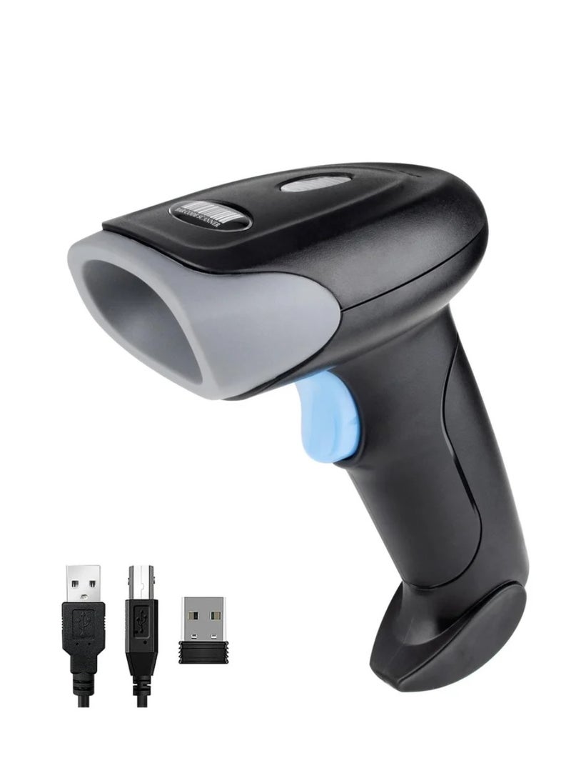 Generic Wireless Barcode Scanner 1D 2D QR Code Scanner Handheld Laser Bar Code Reader 3 in 1 with Bluetooth 2.4G Wireless and USB Wired 100m Transmission Distance Shock Dust Proof Hands Free  - Image 1