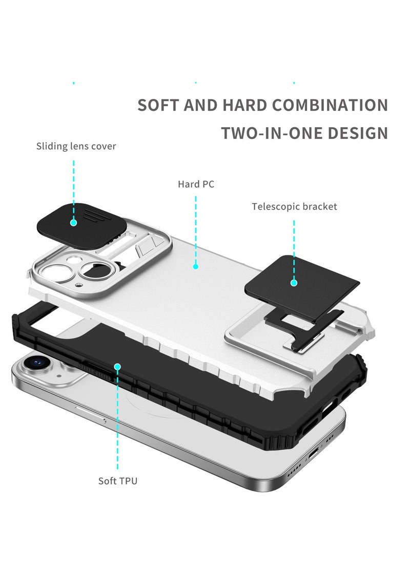 Generic - Iphone 14 White Mobile Phone Case Cover, Innovative Telescopic Bracket, Sliding Protection Camera Window, Bumper Shockproof Phone Back Cover - Image 1