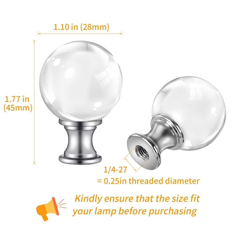 PEESIN ã€2 Packã€‘PEESIN Lamp Finials, 1/4-27 Inch Threaded Base Glass Ball Lamp Finials Decorative, Finials for Lamps with Chrome Base, Lamp Shade Screw Cap for Table or Floor Lamps - Image 4