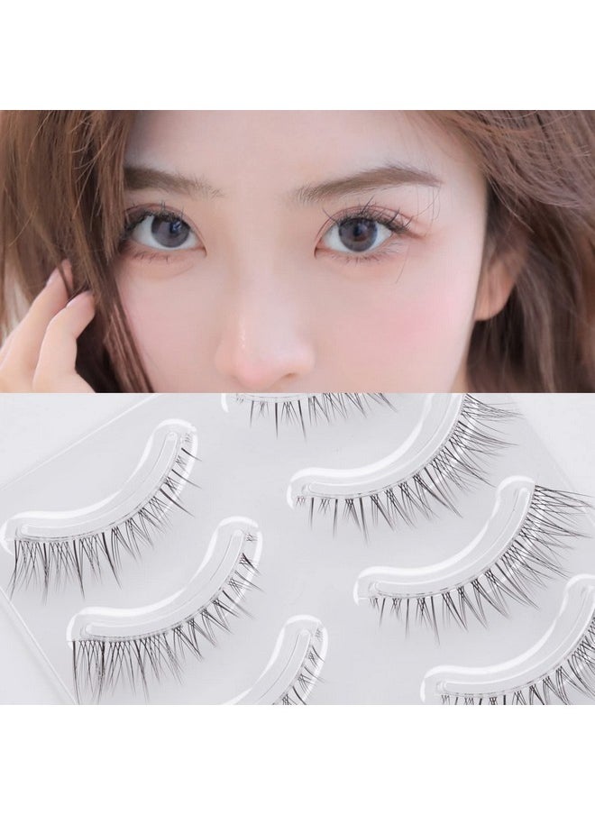 Miz Barn - Daily Lashes 4 Pairs Natural Look False Eyelashes, Natural Soft Lightweight Comfortable Short Lashes Strip Cross Clear Band Handmade False Eyelashes(Gt09) - Image 1