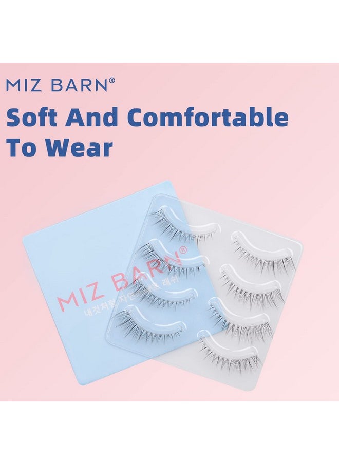 Miz Barn - Daily Lashes 4 Pairs Natural Look False Eyelashes, Natural Soft Lightweight Comfortable Short Lashes Strip Cross Clear Band Handmade False Eyelashes(Gt09) - Image 1
