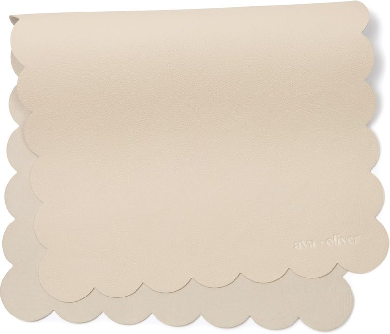 Ava + Oliver Vegan Leather Baby Changing Mat (16 X 30 in) - Multipurpose Wipeable and Portable Diaper Mat - Foldable for Travel (Cream Scallop) - Image 1