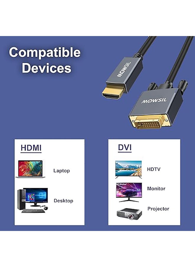 MOWSIL كابل HDMI إلى DVI بطول 2 متر، كابل HDMI ذكر إلى DVI(24+1) ذكر، كابل HDTV مطلي بالذهب إلى DVI، دقة مدعومة 1080 بكسل بمعدل 60 هرتز  - Image 4