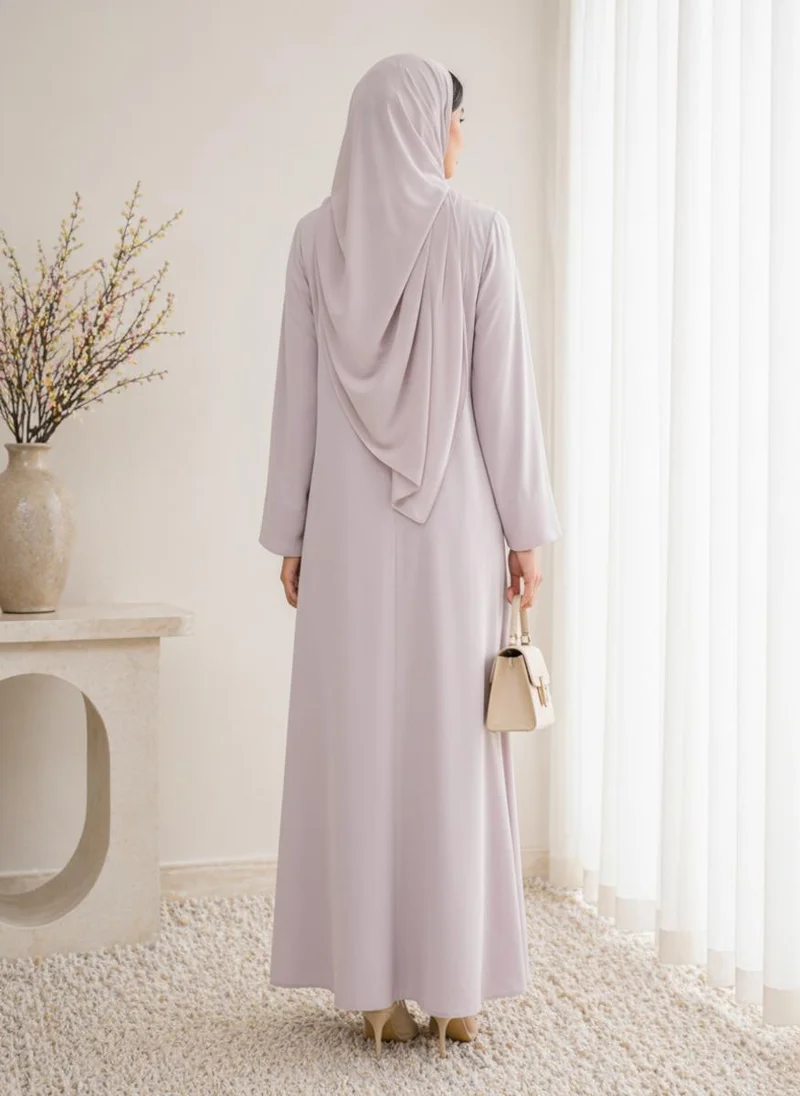 MSquare Fashion  Lavender Korean Nida Abaya I Asymmetrical Button Design with Matching Chiffon Headscarf for Women | Best Price UAE