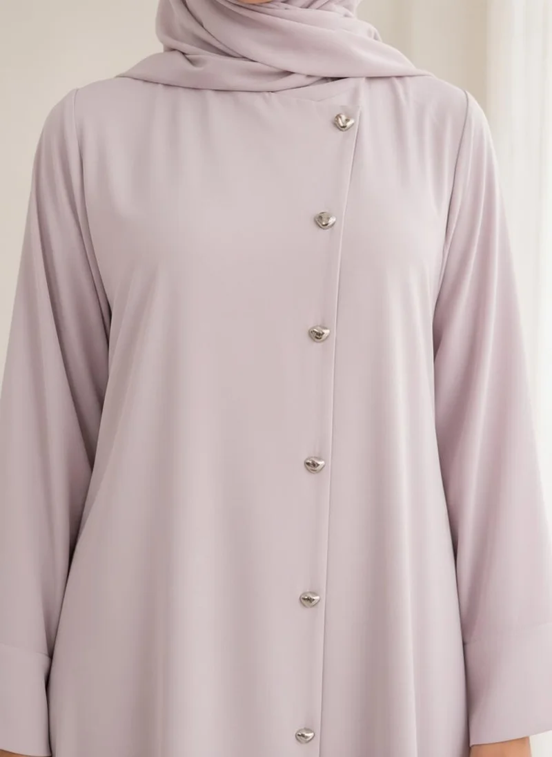 MSquare Fashion  Lavender Korean Nida Abaya I Asymmetrical Button Design with Matching Chiffon Headscarf for Women | Best Price UAE
