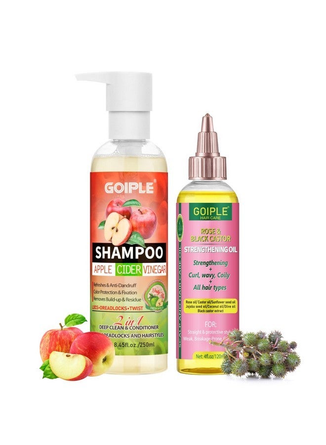 Goiple 2 in 1 Deep Clean & Conditioner Apple Cider Vinegar Shampoo- Rose & Castor Hair Oil for Hair Growth Strengthening Hair Oil - Braid Shampoo Hair Growt Oil Set For Dreadlocks, Locs, Twist All Hair Types - Image 1