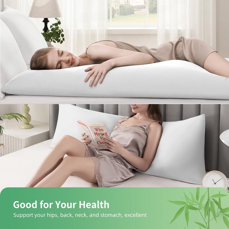 Parkdeny Body Pillowcase  Cooling Viscose from Bamboo Pillow Cover with Zipper Closure  Soft Moisture-Wicking for Hot Sleepers  Hair and Skin-Friendly  White  1 Pack - Image 2