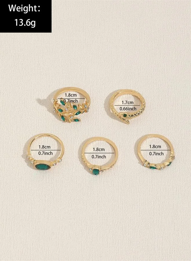 Take Two Take Two Set of 5 - Gold Tone Rings with Green Accent