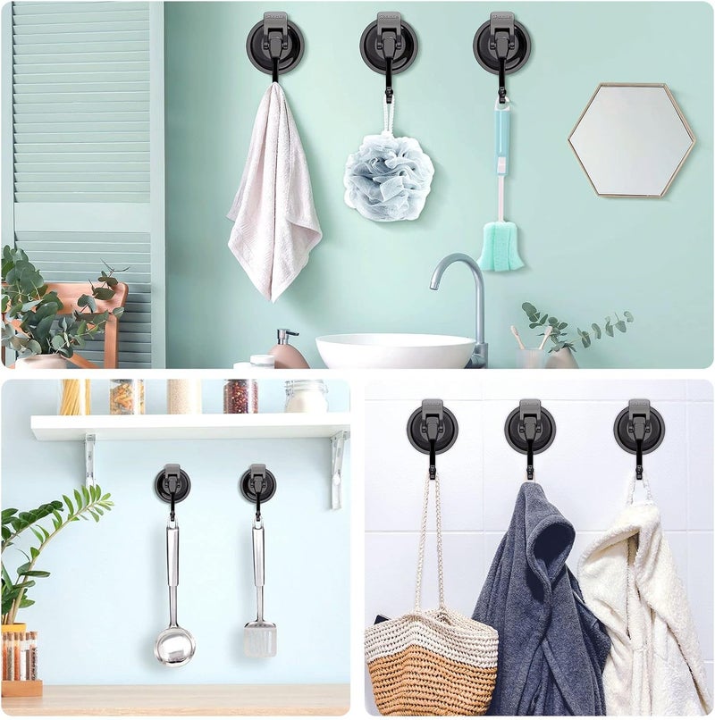 iRomic Heavy Duty Vacuum Suction Cup Hooks (2Pack) for Shower,Glass Window,Kitchen&Bathroom&Restroom Organization，Gun Silver. - Image 4