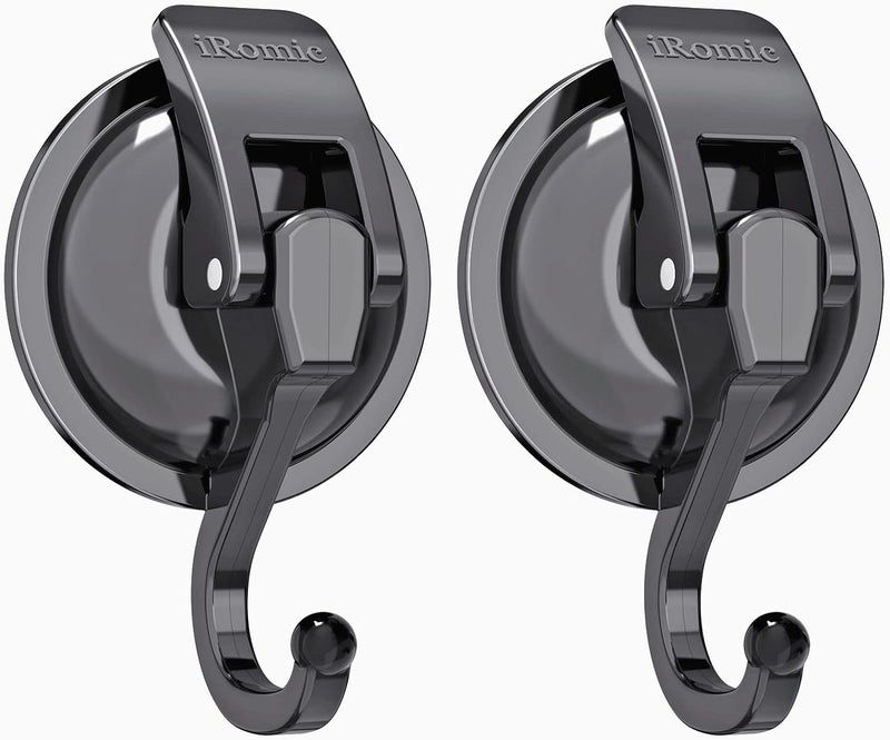 iRomic Heavy Duty Vacuum Suction Cup Hooks (2Pack) for Shower,Glass Window,Kitchen&Bathroom&Restroom Organization，Gun Silver. - Image 1