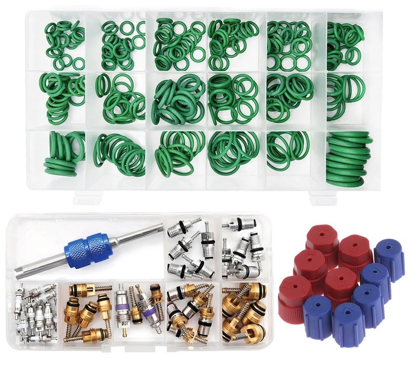 Saipe 3 Sets Car A/C Repair Kit, 270pcs Rubbber O-Ring Assortment Kits Seal Gasket Washer Set + 40PCS Car Air Conditioner Valve Core Kit R12 R134a A/C Valves Cores + 10pcs R134a AC Valve Caps - Image 1