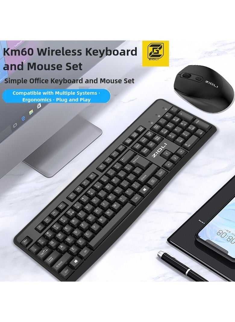 ZIDLI - ZIDLI KM60 Wireless Keyboard and Mouse Set - 2.4G Wireless Business Office Suite - Image 1