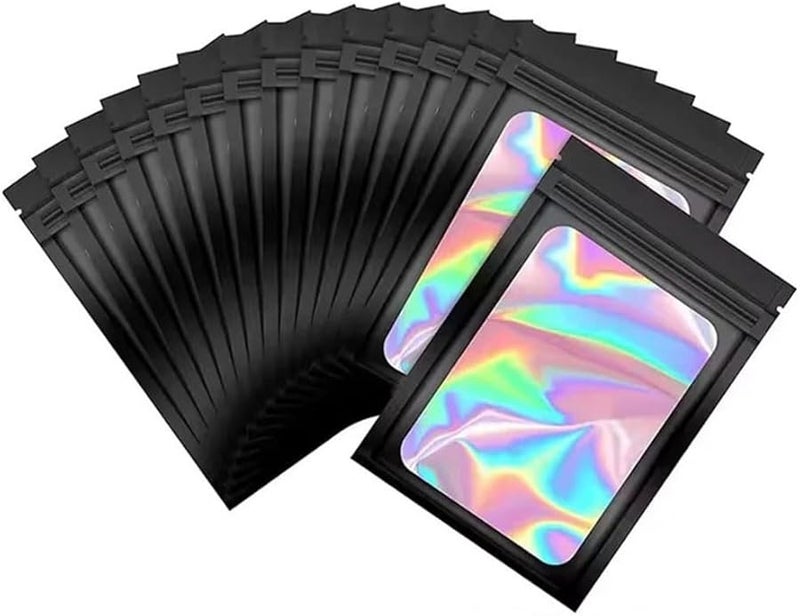 White Holographic Ziplock Bags 7x12cm 100Pcs For Jewelry Storage Manicure Display - Image 1