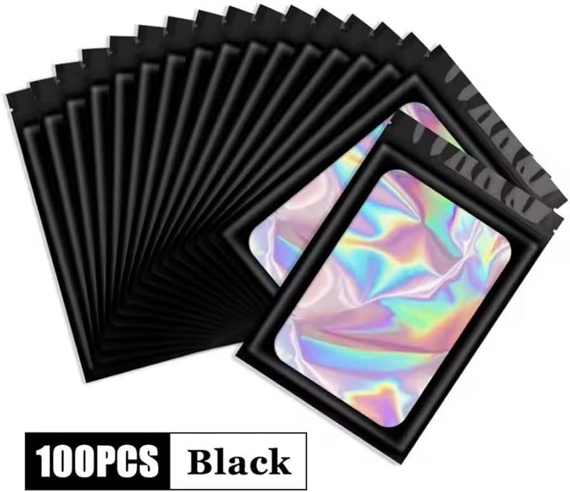 White Holographic Ziplock Bags 7x12cm 100Pcs For Jewelry Storage Manicure Display - Image 2