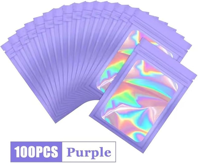 White Holographic Ziplock Bags 7x12cm 100Pcs For Jewelry Storage Manicure Display - Image 5