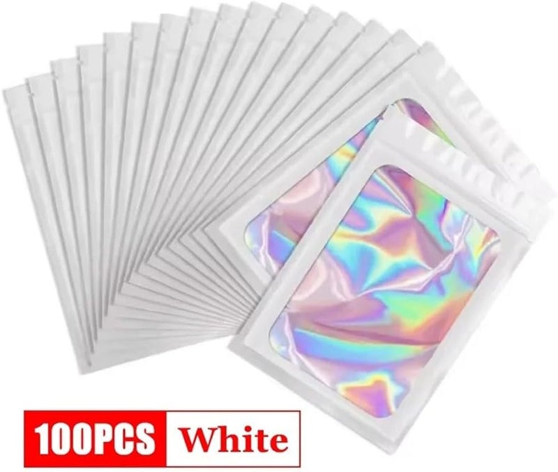 White Holographic Ziplock Bags 7x12cm 100Pcs For Jewelry Storage Manicure Display - Image 3