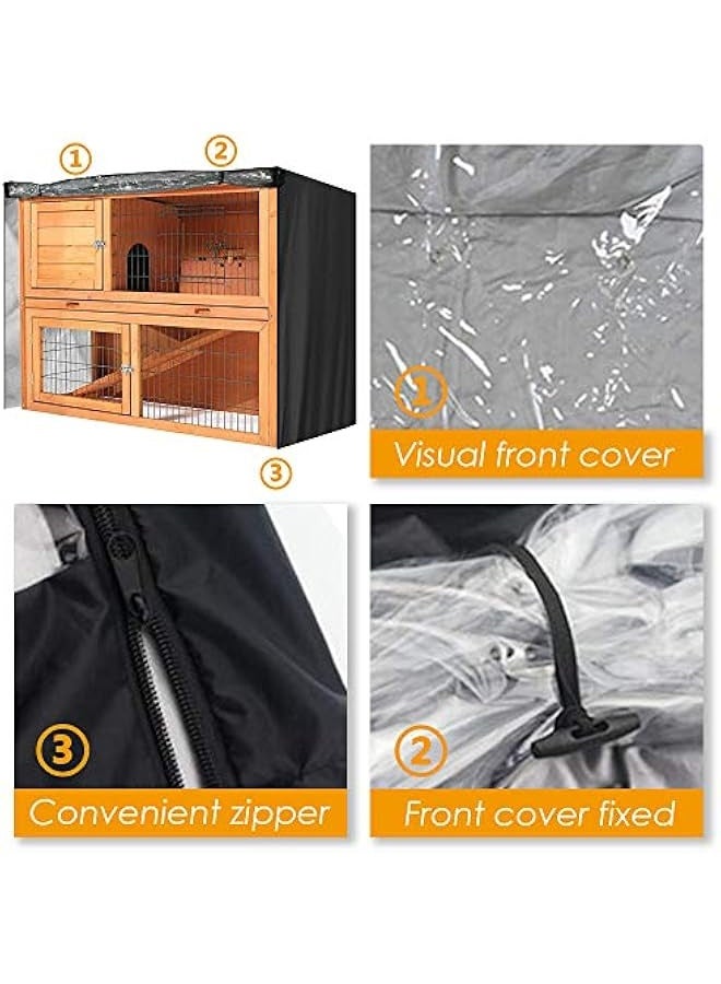 Rabbit Hutch Cover Outdoor Waterproof Double Rabbit Cage Dust Cover for Winter Pet Cage Protection with Zipper Opening Visible Window Vent Holes 48x20x41/122x50x105cm - Image 2